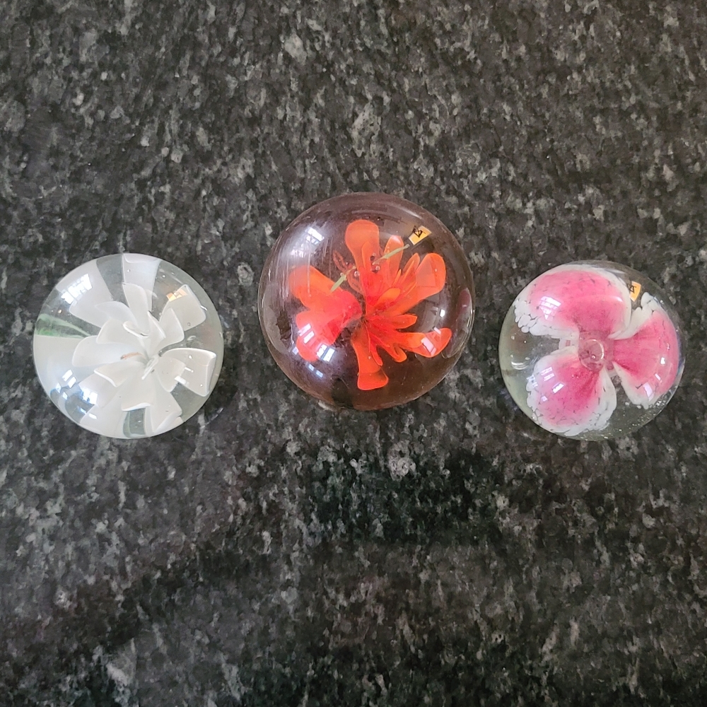 Vintage Floral Art Globe Paperweights Set of 3